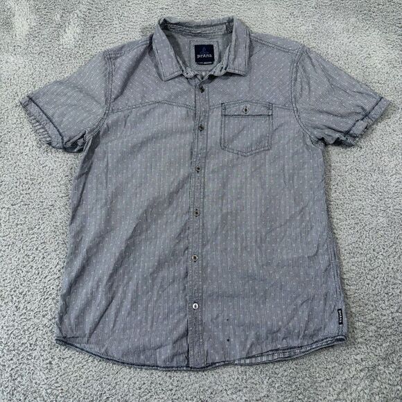 Prana Shirt Men's XL Grey Stripe Short Sleeve Button Up Pockets M1PATR115 - Picture 1 of 10
